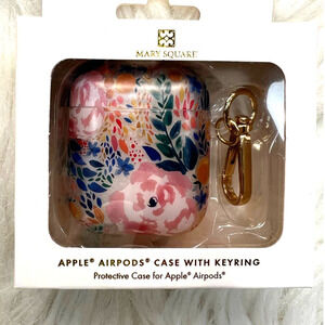 Mary Square Case for AIRPODS with gold KEYCHAIN -Floral Acrylic Cover